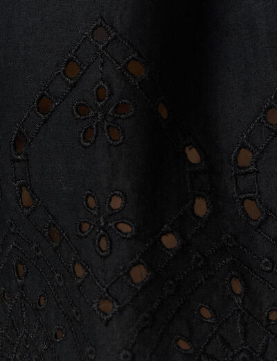 Blouse manches 3/4 brodée noir femme