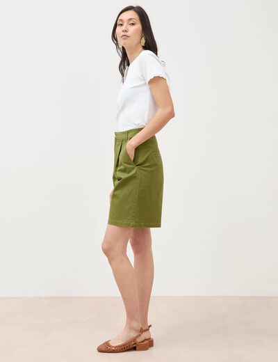 Bermuda large taille haute vert kaki femme