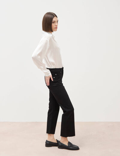 Jeans bootcut cropped taille bascul&eacute;e denim noir femme