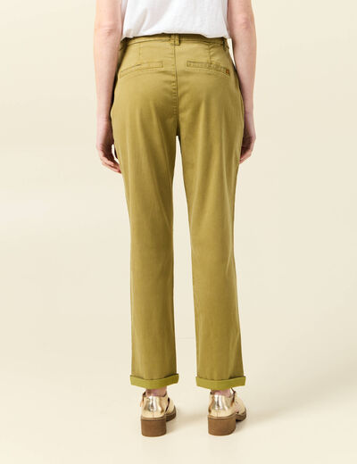 Pantalon chino cigarette vert olive femme