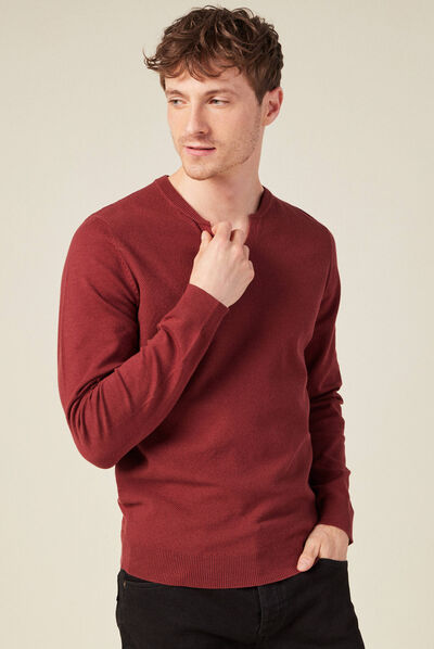 Pull manches longues bordeaux homme