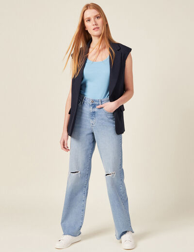 Veste blazer sans manches bleu marine femme
