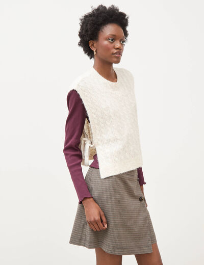 Pull droit cropped sans manches creme femme