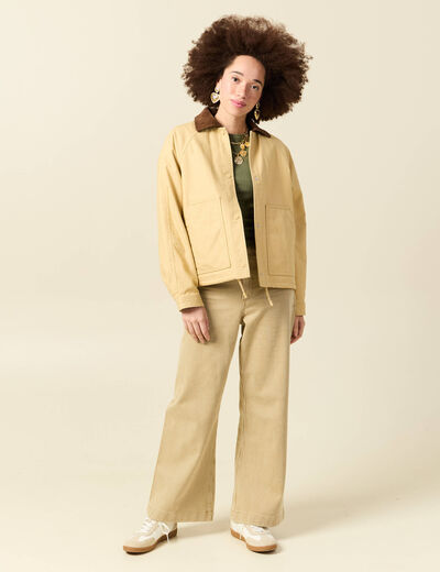 Veste oversize mi-longue en coton beige femme