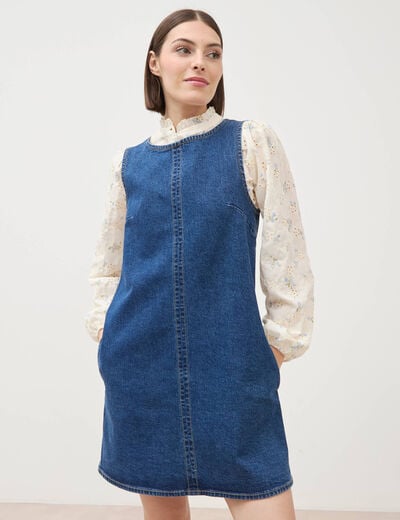 Robe sans manches col rond en jeans denim stone femme