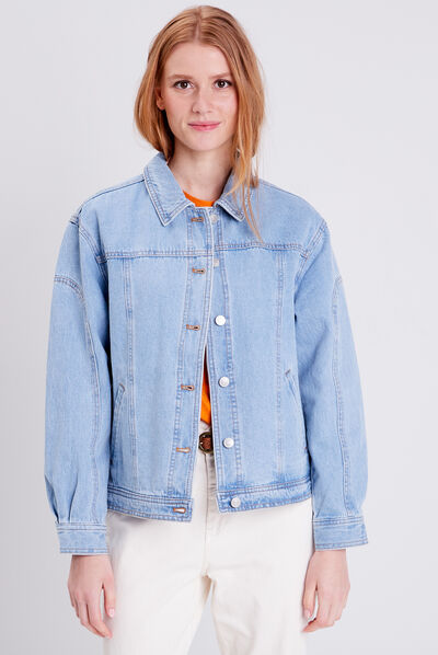 Blouson droit en jean denim used femme