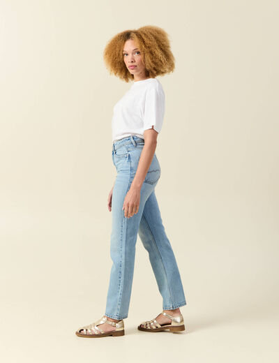 Jeans straight taille haute 7/8ème denim baby bleu femme