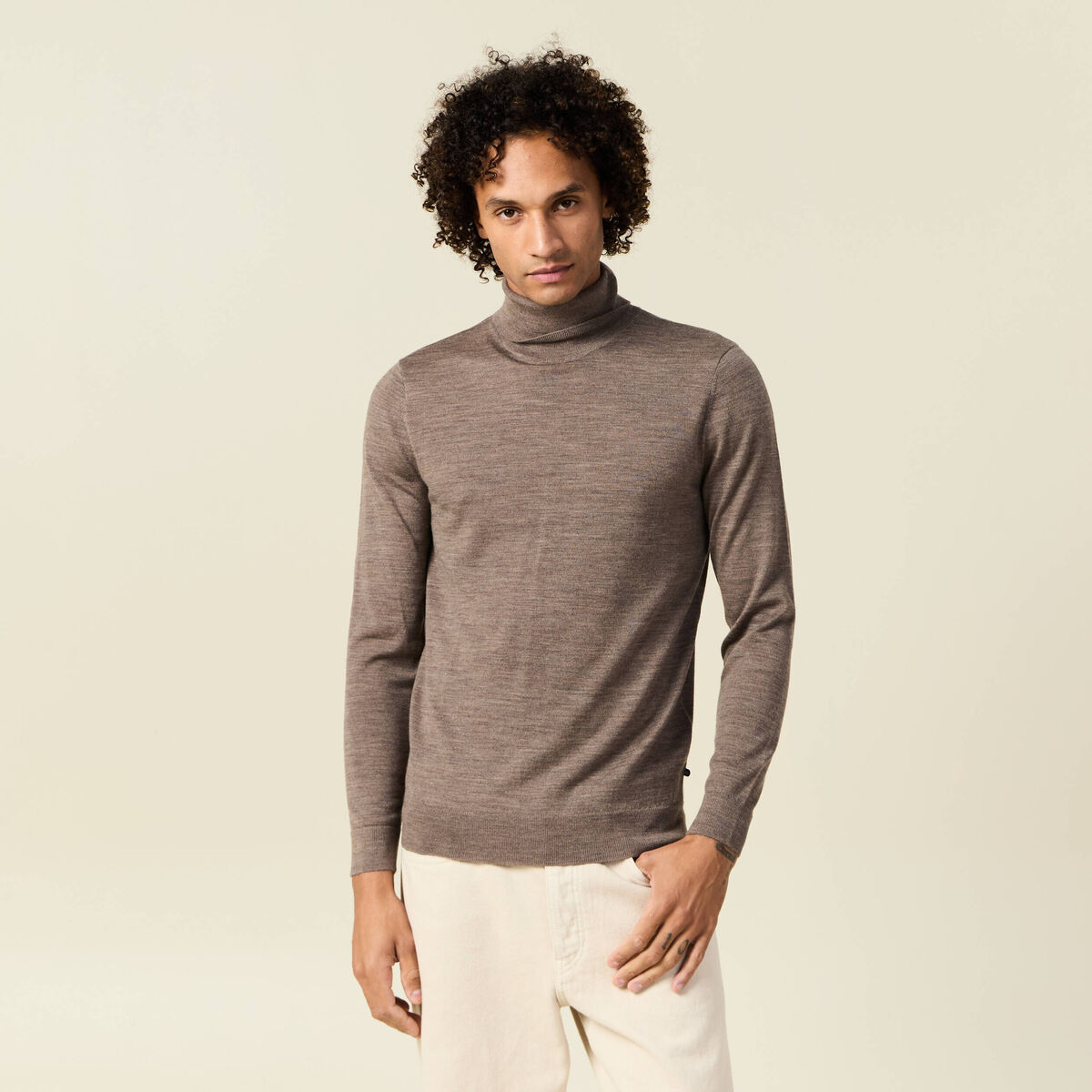 Pull 100% laine mérinos marron foncé homme