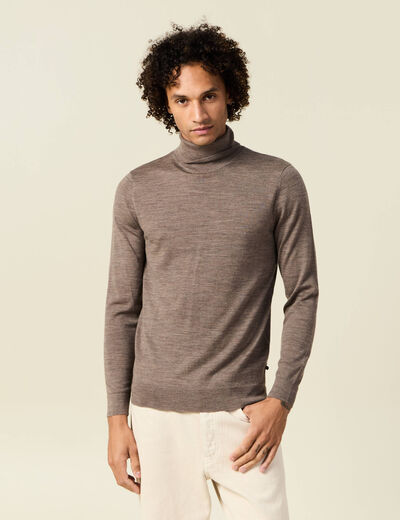 Pull 100% laine mérinos marron foncé homme