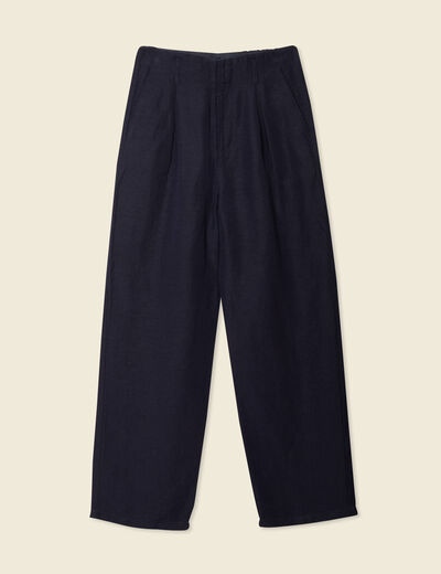 Pantalon large à pinces bleu foncé femme
