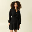 Robe fluide col v manches longues noir femme