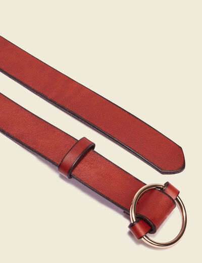 Ceinture en cuir boucle ronde rouge foncé femme