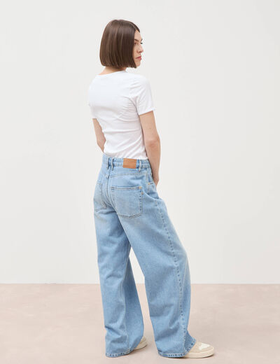 Jeans loose taille standard en coton denim bleach femme