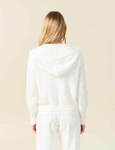 Gilet manches longues capuche ecru femme