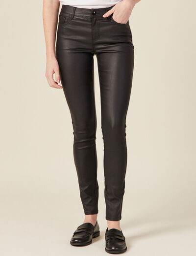Tregging skinny denim noir enduit femme