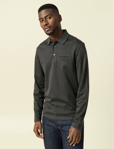 Polo cintr&eacute; manches longues noir homme