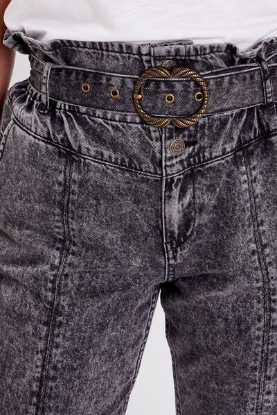 Jeans slouchy ceinturé denim snow noir femme