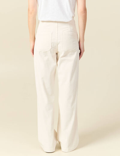 Pantalon large taille haute en velours ivoire femme