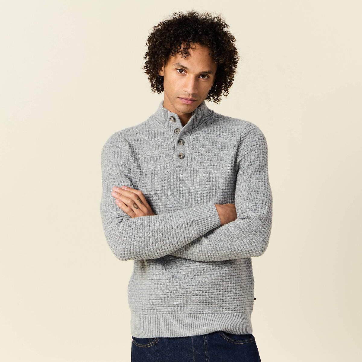 Pull manches longues gris homme