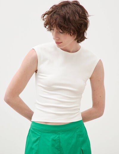 T-shirt ajust&eacute; col rond manches courtes blanc femme