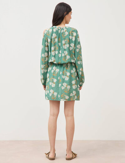 Robe manches longues col rond vert &eacute;meraude femme