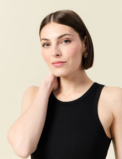 Débardeur cintré court col rond noir femme