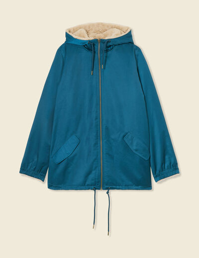 Parka réversible bleu pétrole femme