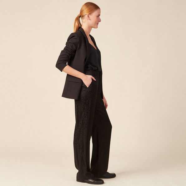 Pantalon large satin noir femme
