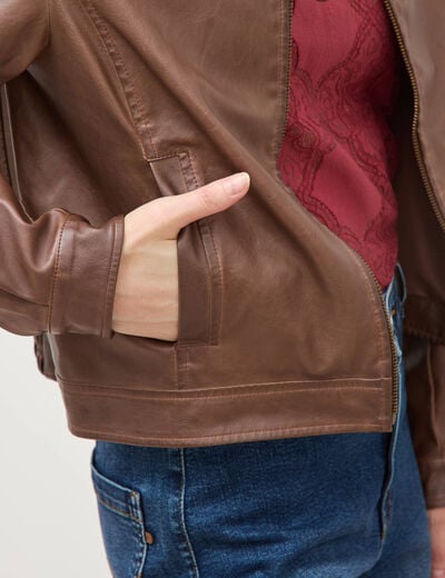 Blouson manches longues similicuir marron femme