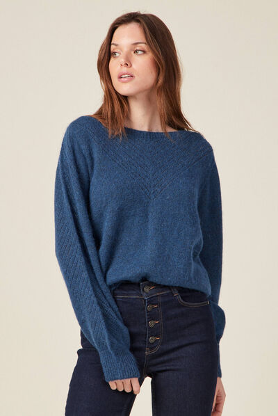 Pull manches longues bleu canard femme