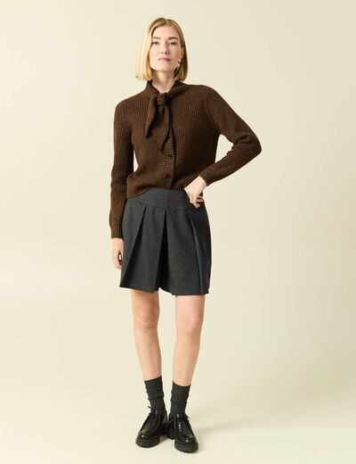 Jupe-short pliss&eacute;e gris femme