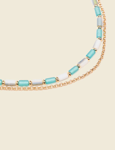 Collier 2 rangs avec perles vert pastel femme