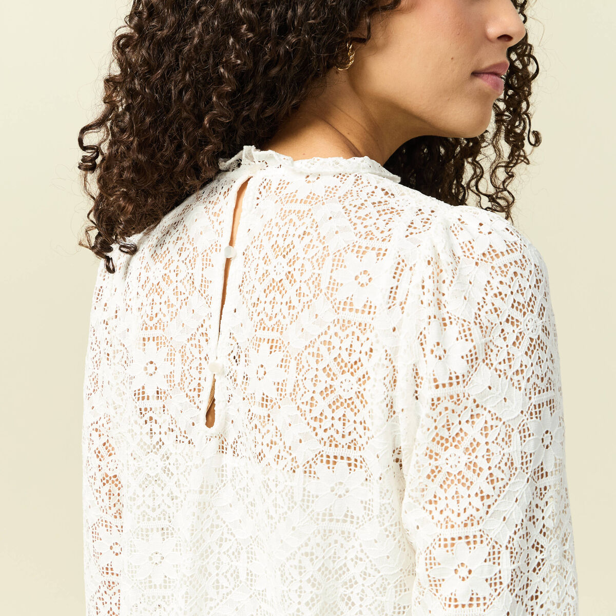 T-shirt droit court manches longues blanc femme