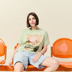 T-shirt oversize mi-long col rond vert clair femme