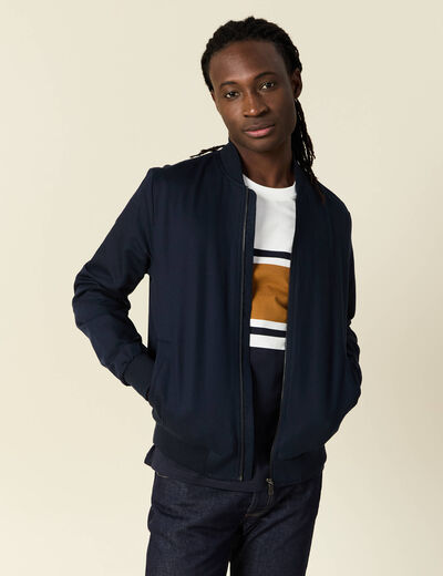Blouson zippé col teddy bleu marine homme