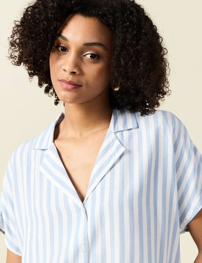 Chemise manches 3/4 bleu femme
