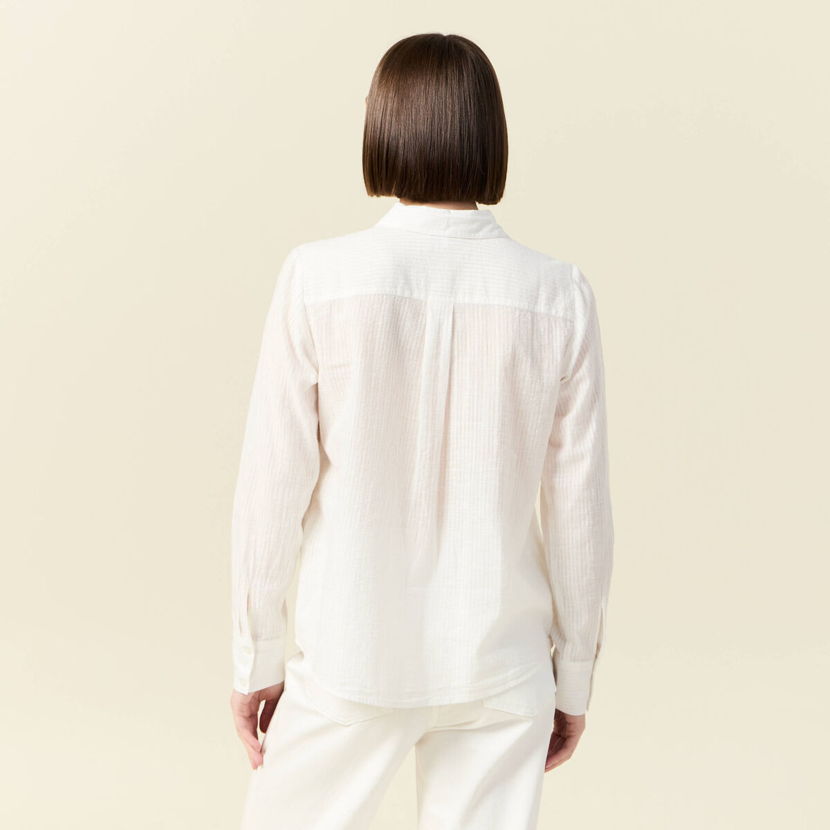 Chemise manches longues en coton brodée creme femme