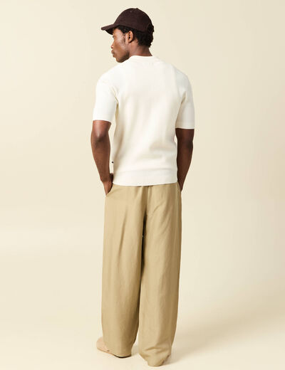 Chemise manches courtes col polo ecru homme