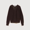 Pull droit col v manches longues marron femme
