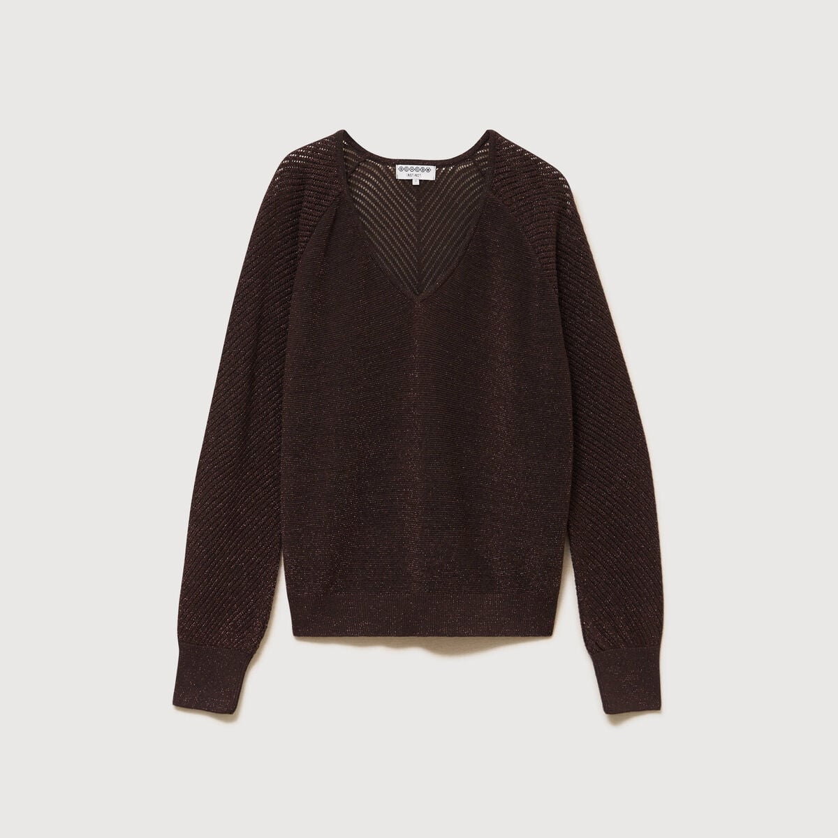 Pull droit col v manches longues marron femme