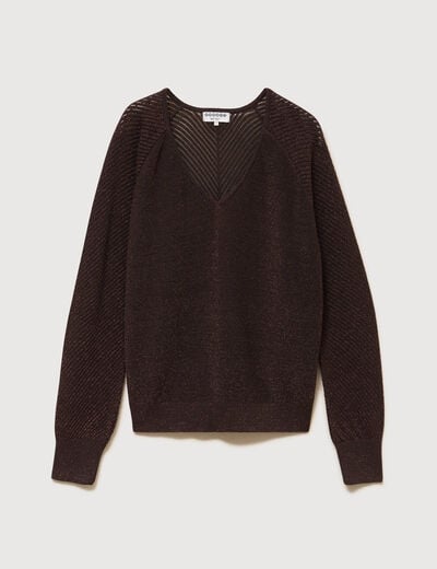 Pull droit col v manches longues marron femme