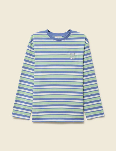 T-shirt ray&eacute; col rond manches longues vert menthe femme