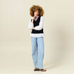 Pull sans manches col en V bleu marine femme