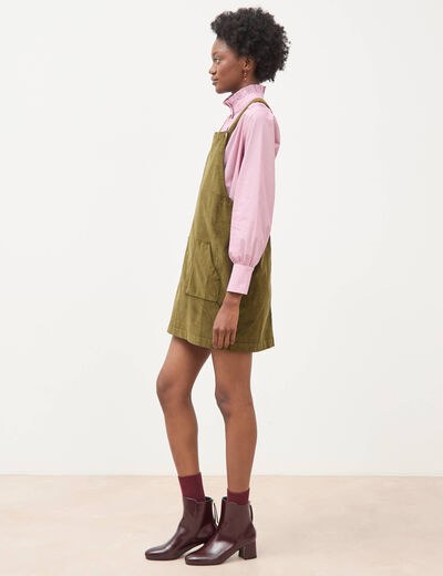 Robe sans manches en velours vert olive femme