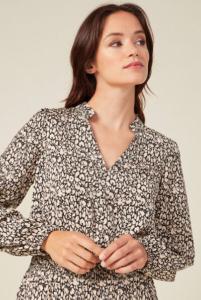 Robe évasée à volants noir femme