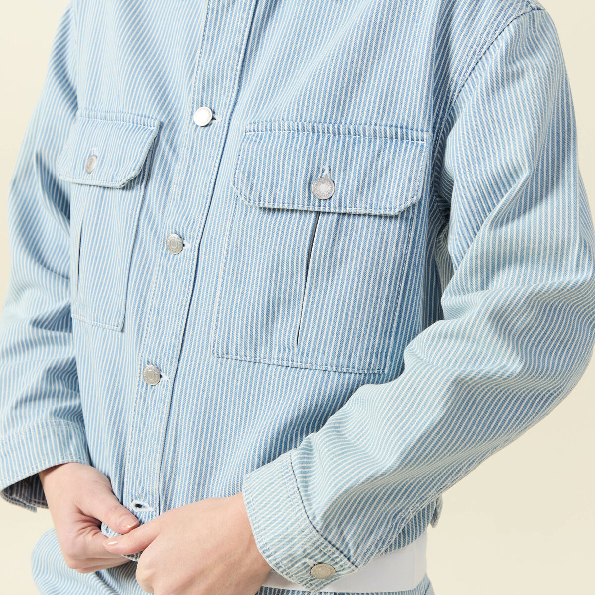 Veste en coton manches longues denim bleach femme