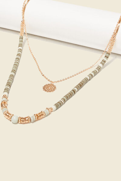 Collier avec pendentif vert kaki femme