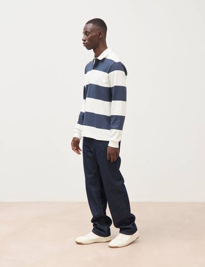 Polo manches longues broderie bleu marine homme