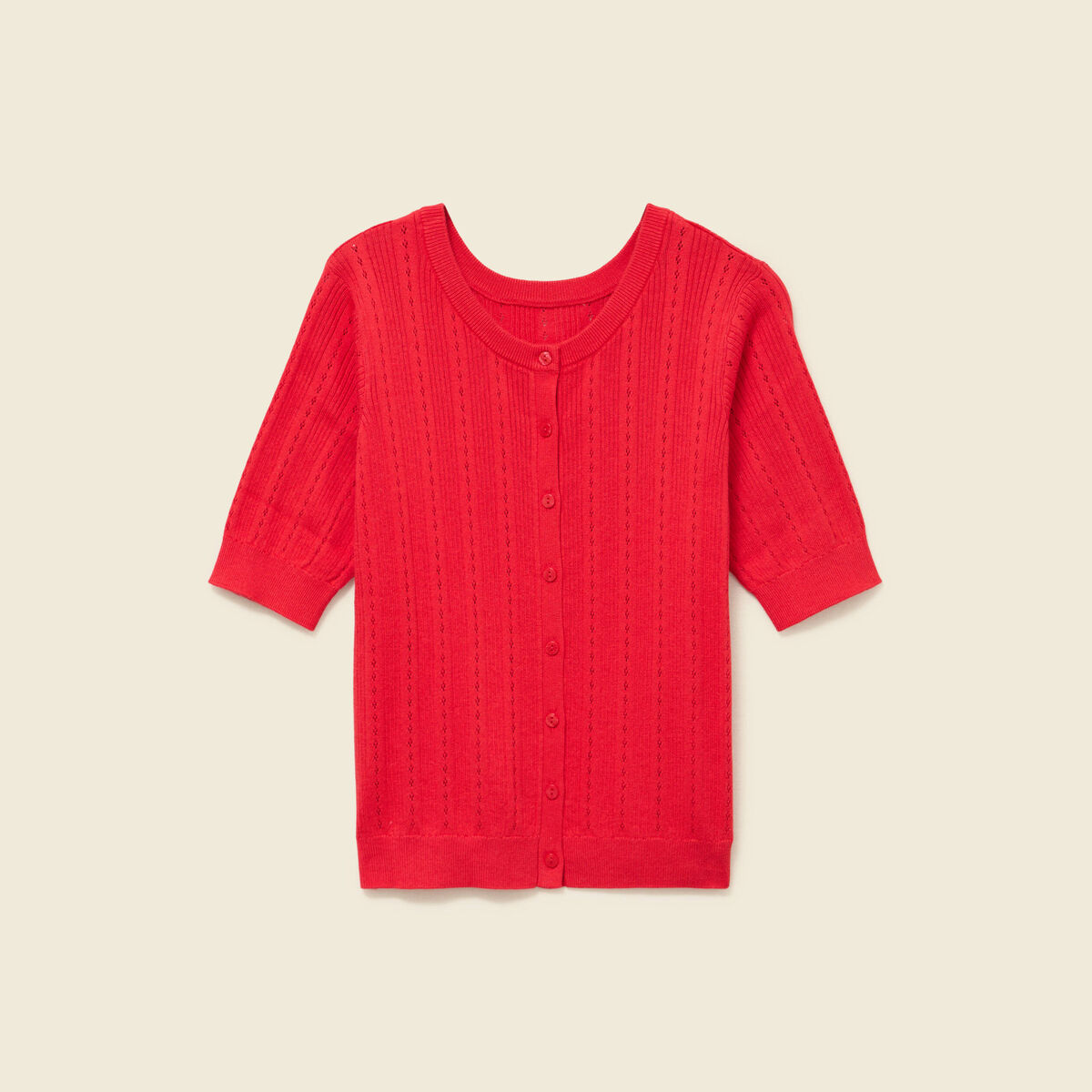 Gilet manches coude col rond rouge fonc&eacute; femme