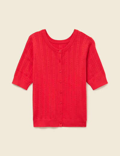 Gilet manches coude col rond rouge fonc&eacute; femme